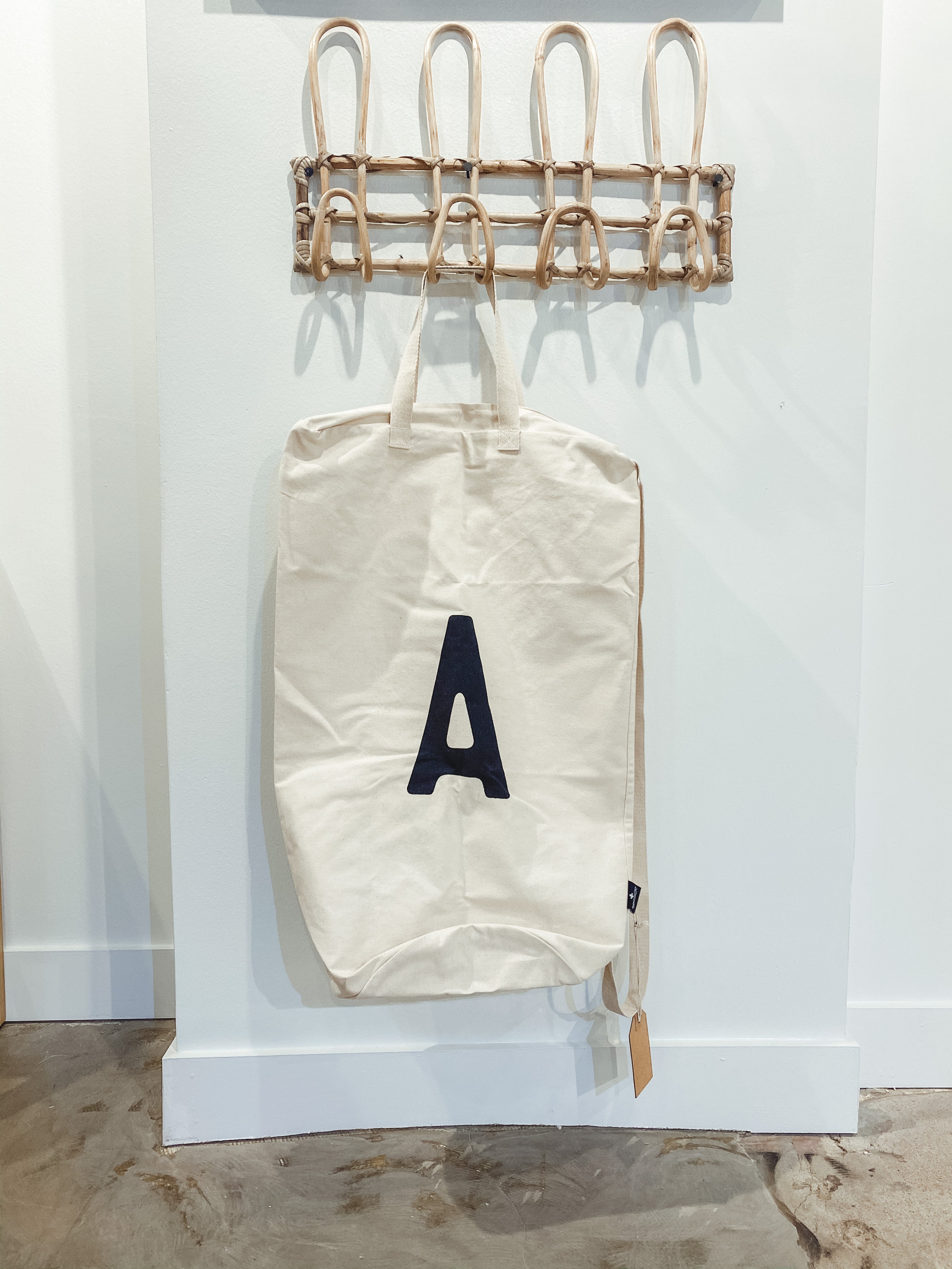 Cotton Canvas Laundry Bag With Shoulder Strap - Alphabet