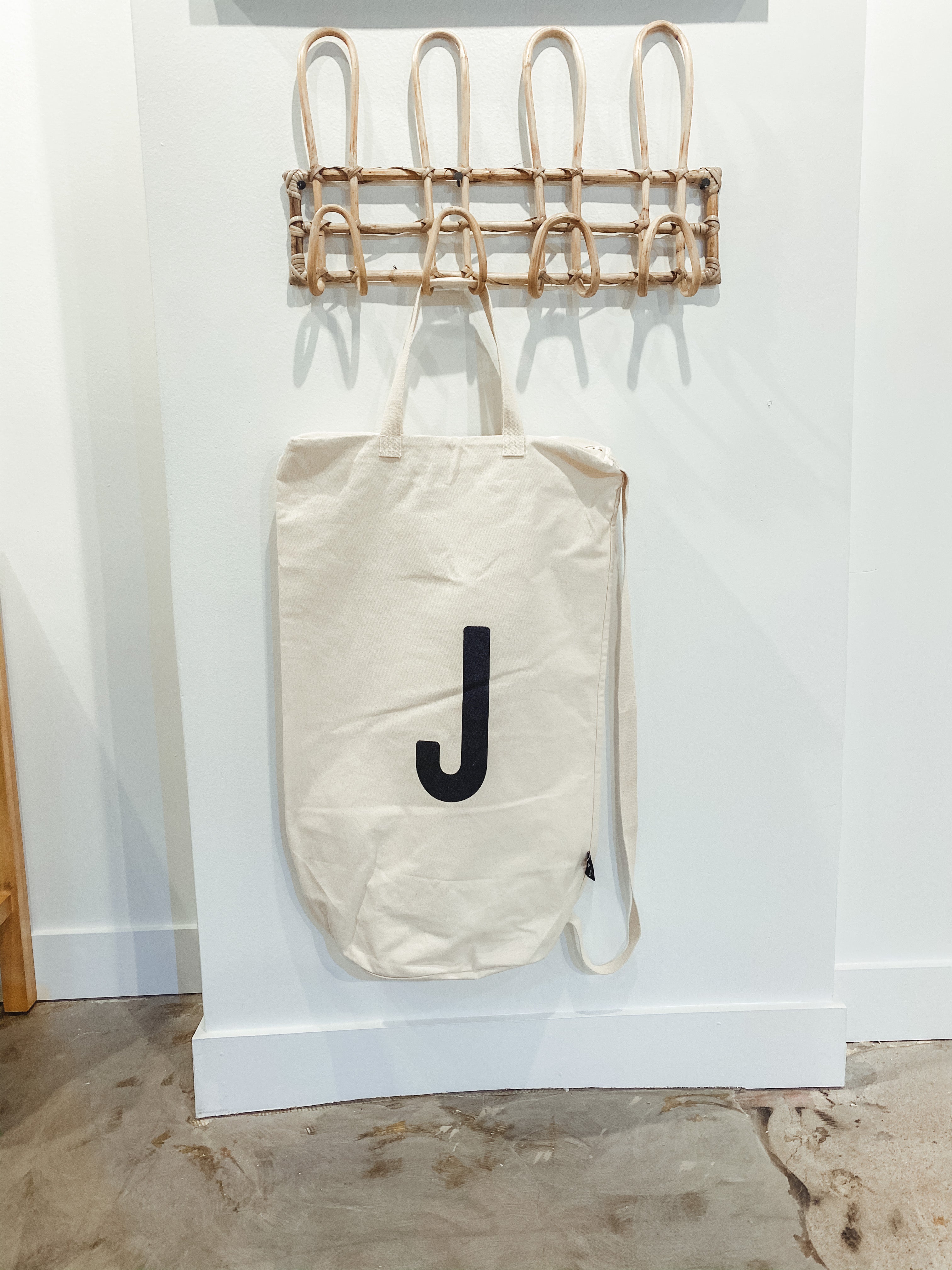 Cotton Canvas Laundry Bag With Shoulder Strap - Alphabet