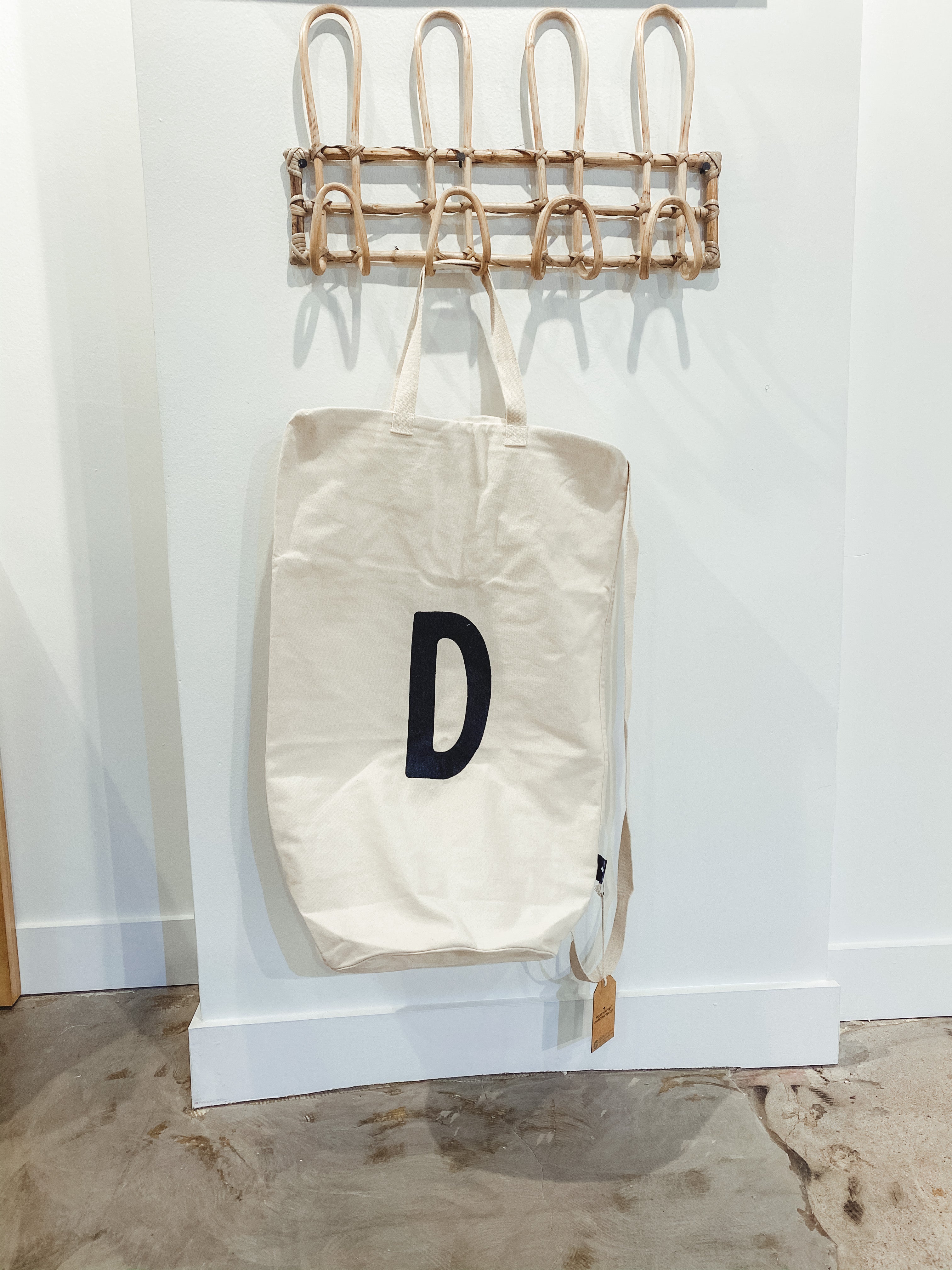 Cotton Canvas Laundry Bag With Shoulder Strap - Alphabet