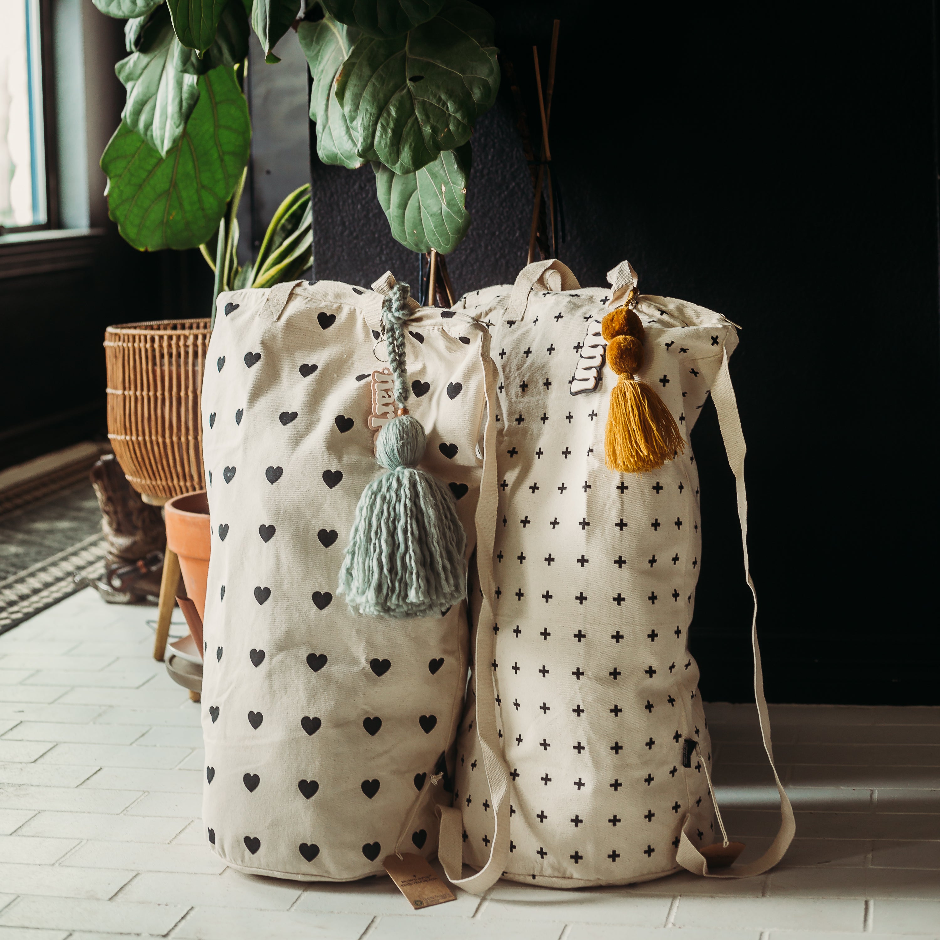 Cotton Canvas Laundry Bag With Shoulder Strap - Prints