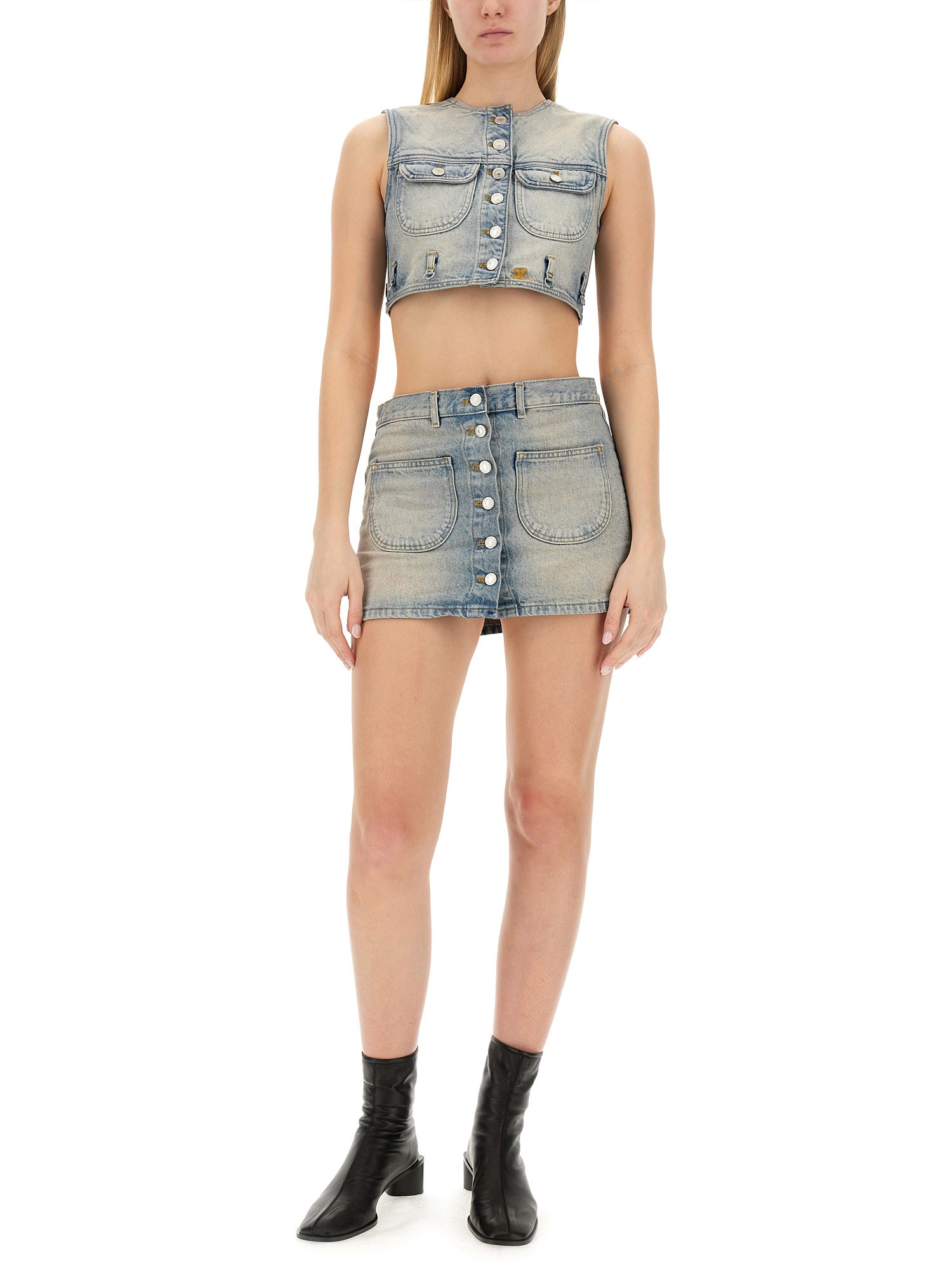 COURREGES    COTTON DENIM CROPPED TOP