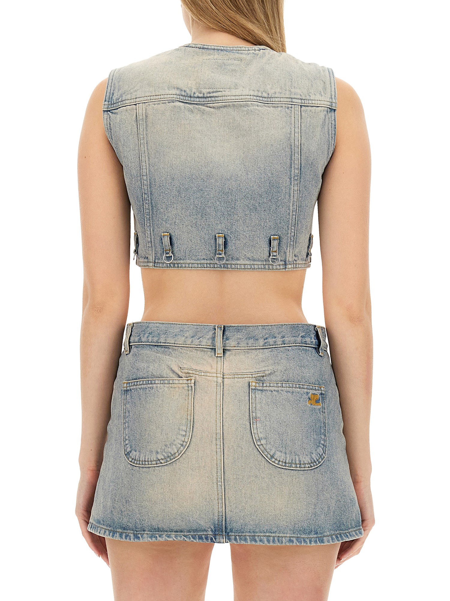 COURREGES    COTTON DENIM CROPPED TOP