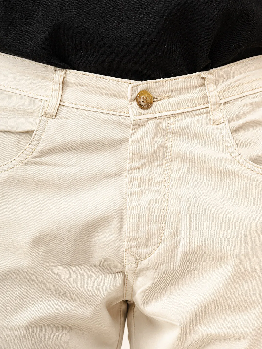 Cream Flared Straight Fit Cargo Pants