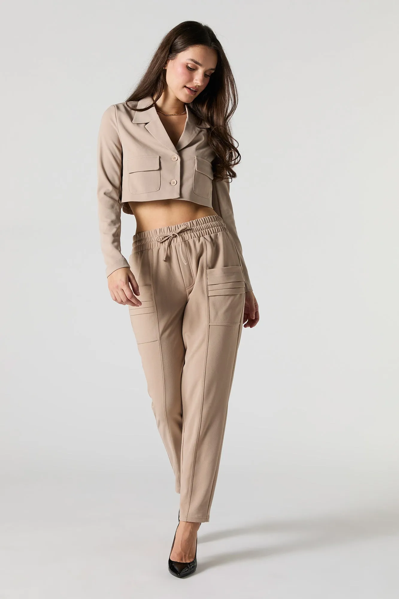 Crepe Drawstring Cropped Dress Pant