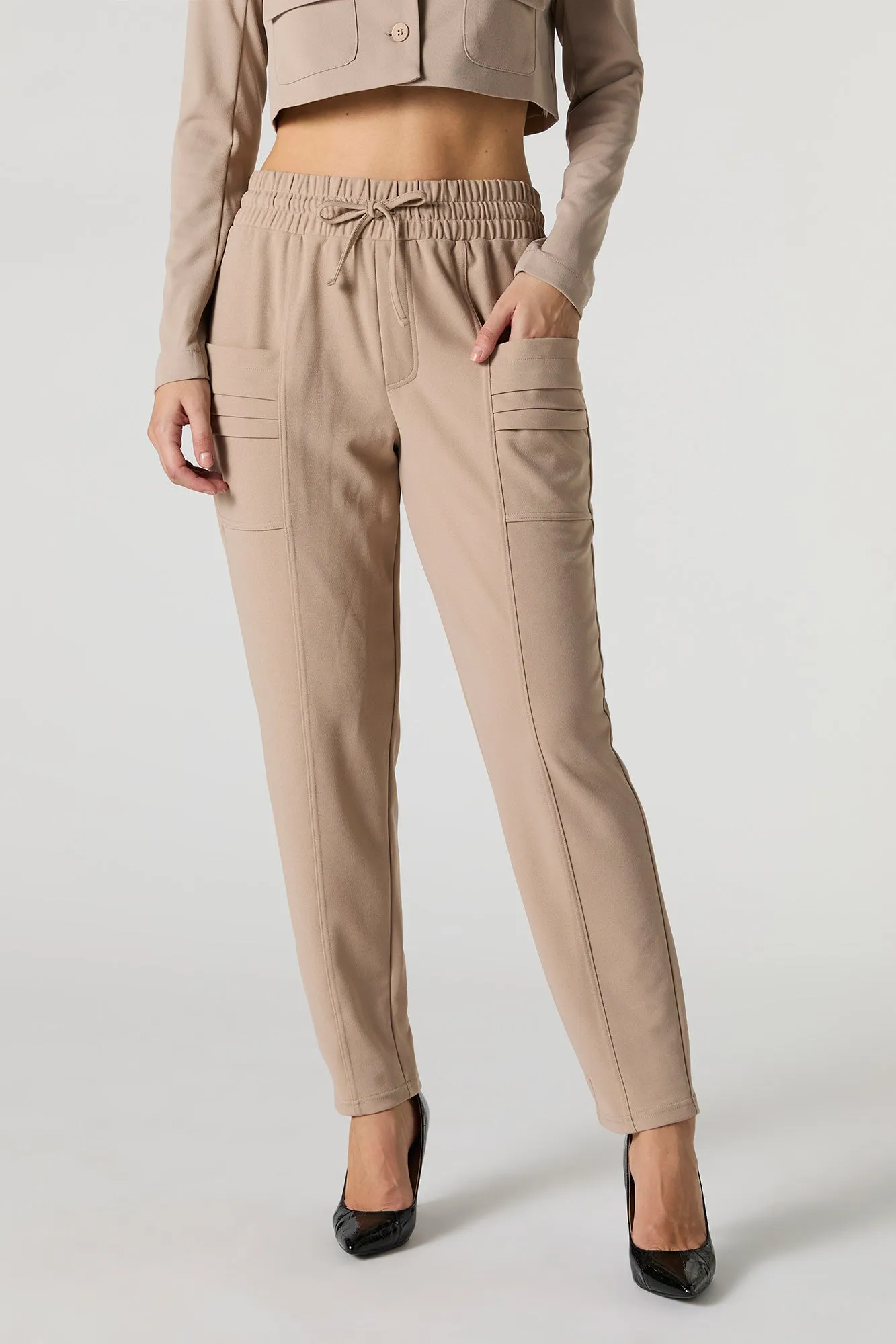 Crepe Drawstring Cropped Dress Pant