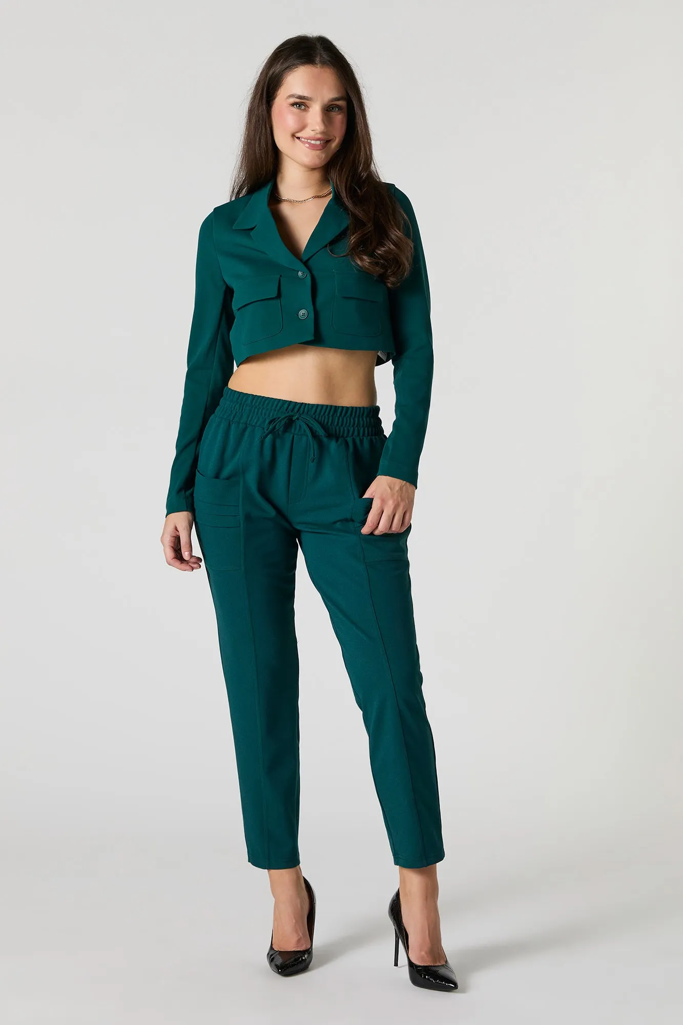 Crepe Drawstring Cropped Dress Pant