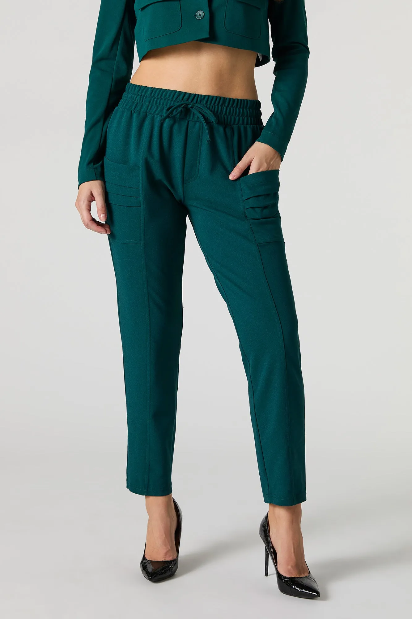 Crepe Drawstring Cropped Dress Pant