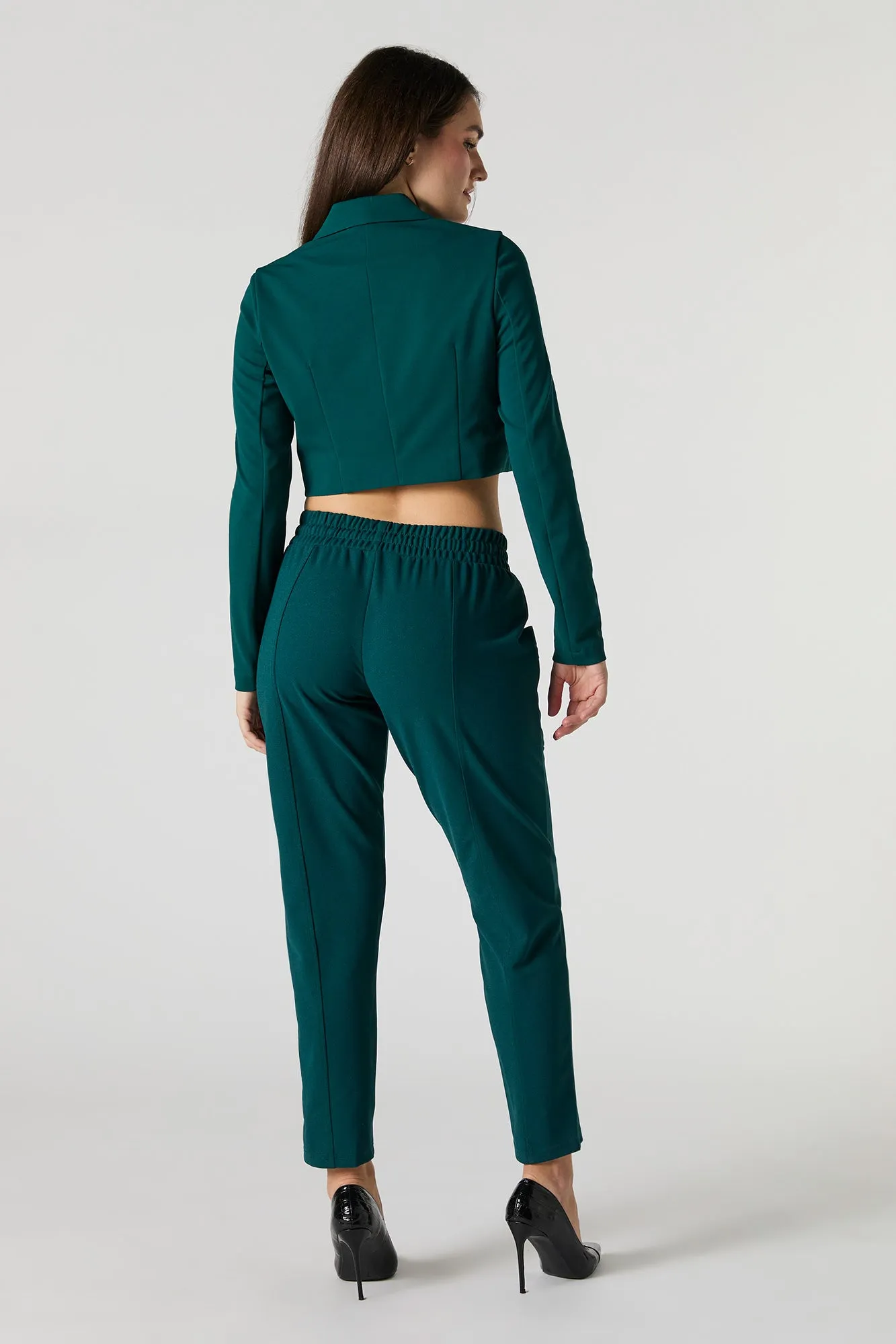 Crepe Drawstring Cropped Dress Pant