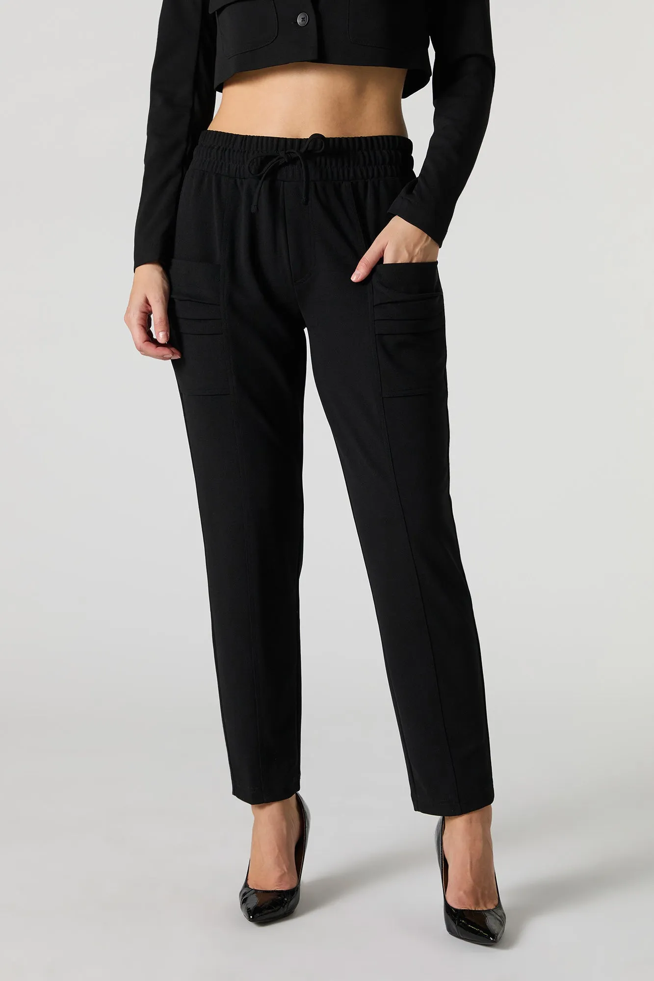 Crepe Drawstring Cropped Dress Pant