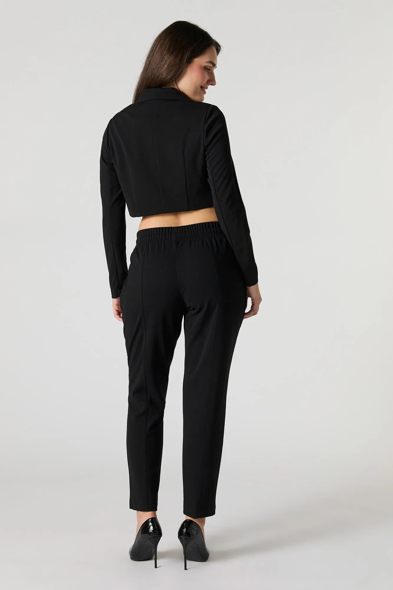 Crepe Drawstring Cropped Dress Pant