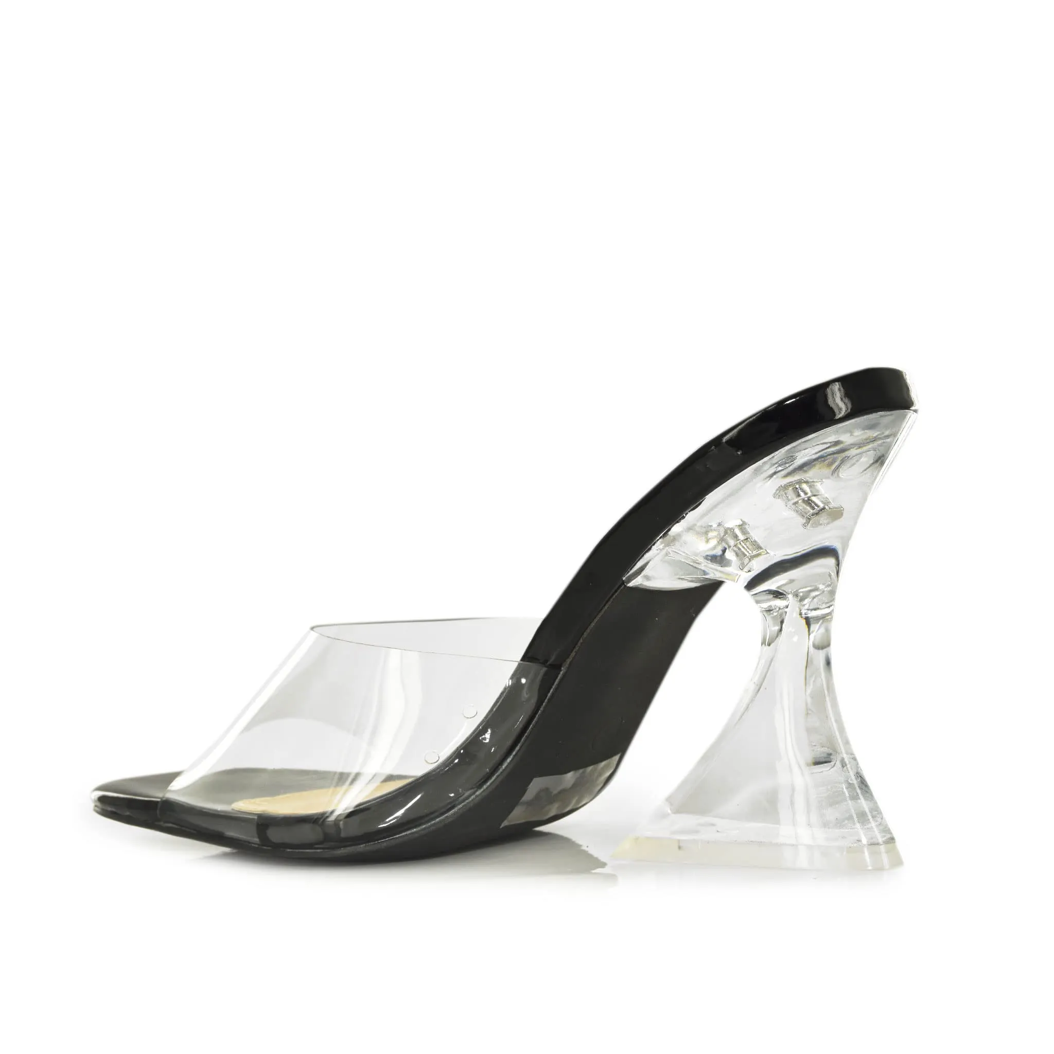 DANISE-01 Minimalist Transparent Strap Sculptural Patent Lucite Flared Heels