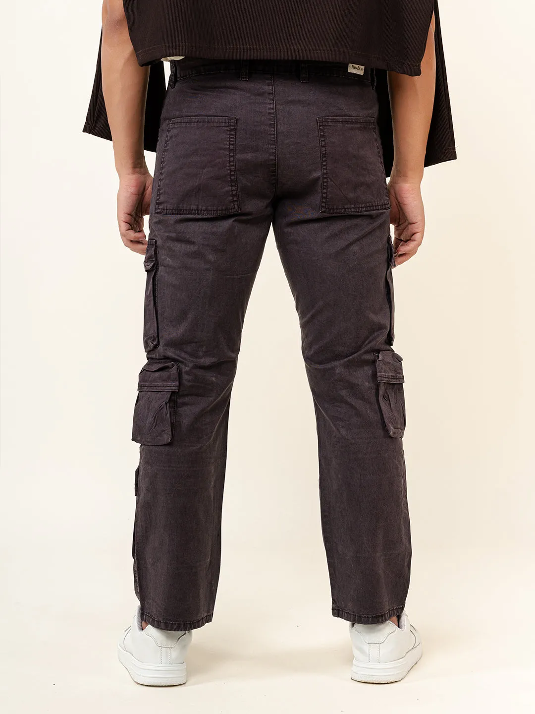 Dark Purple Flared Straight Fit Cargo Pants