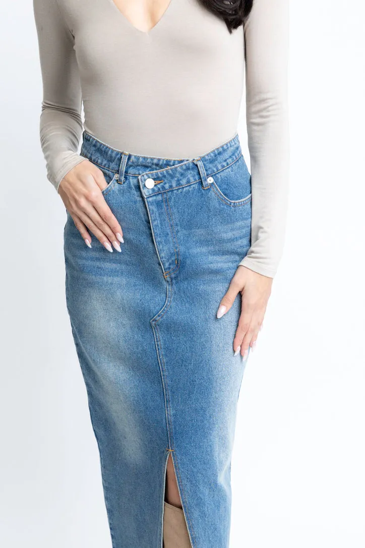 Denim Cross Front Skirt