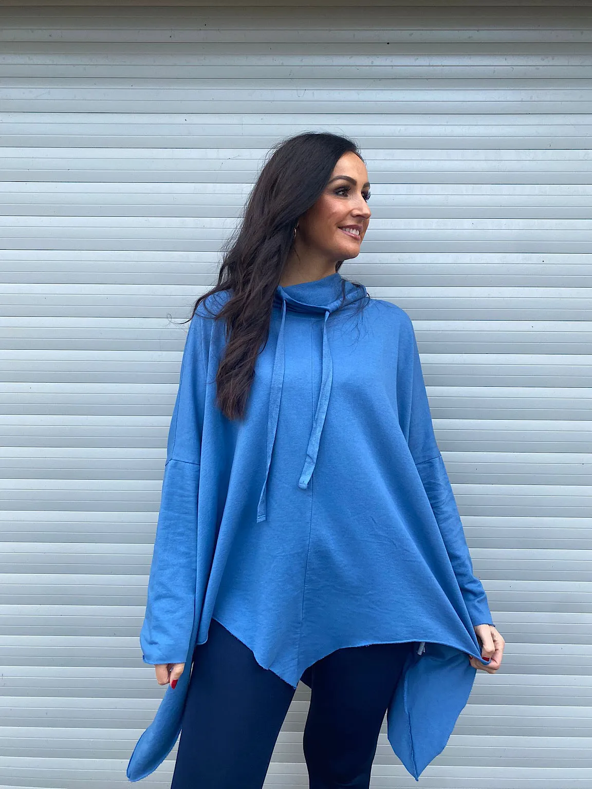 Denim Drawstring Cowl Neck Sweatshirt Louise