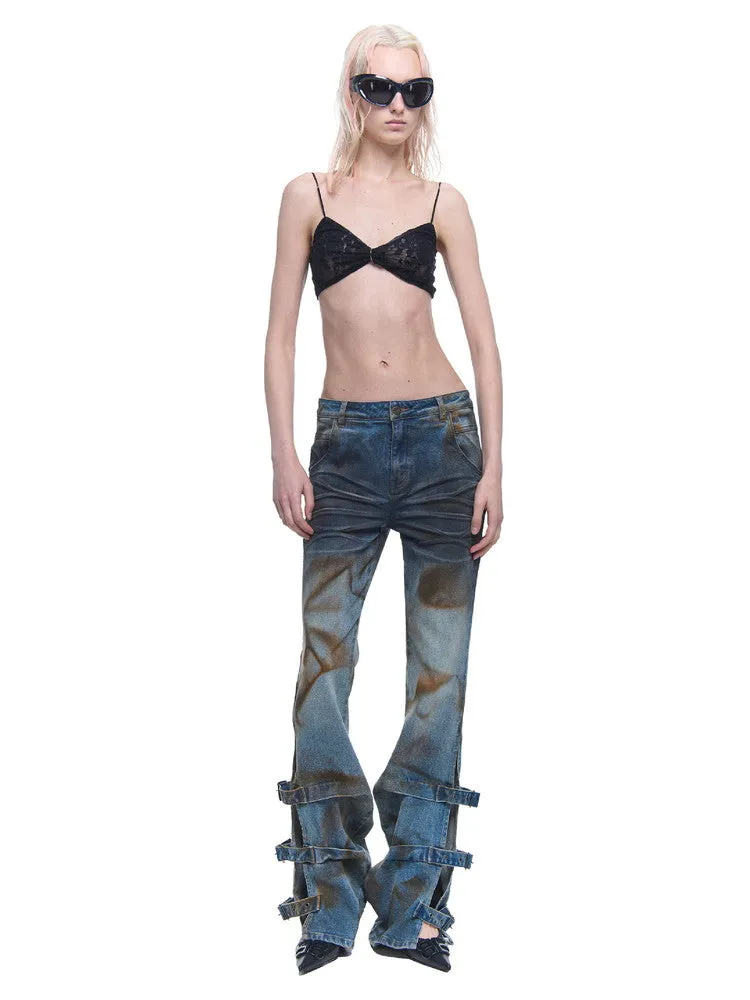 Denim Slit Nichi Belt Paint Flare-Pants