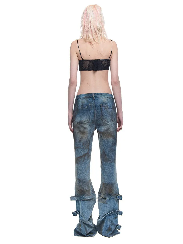 Denim Slit Nichi Belt Paint Flare-Pants