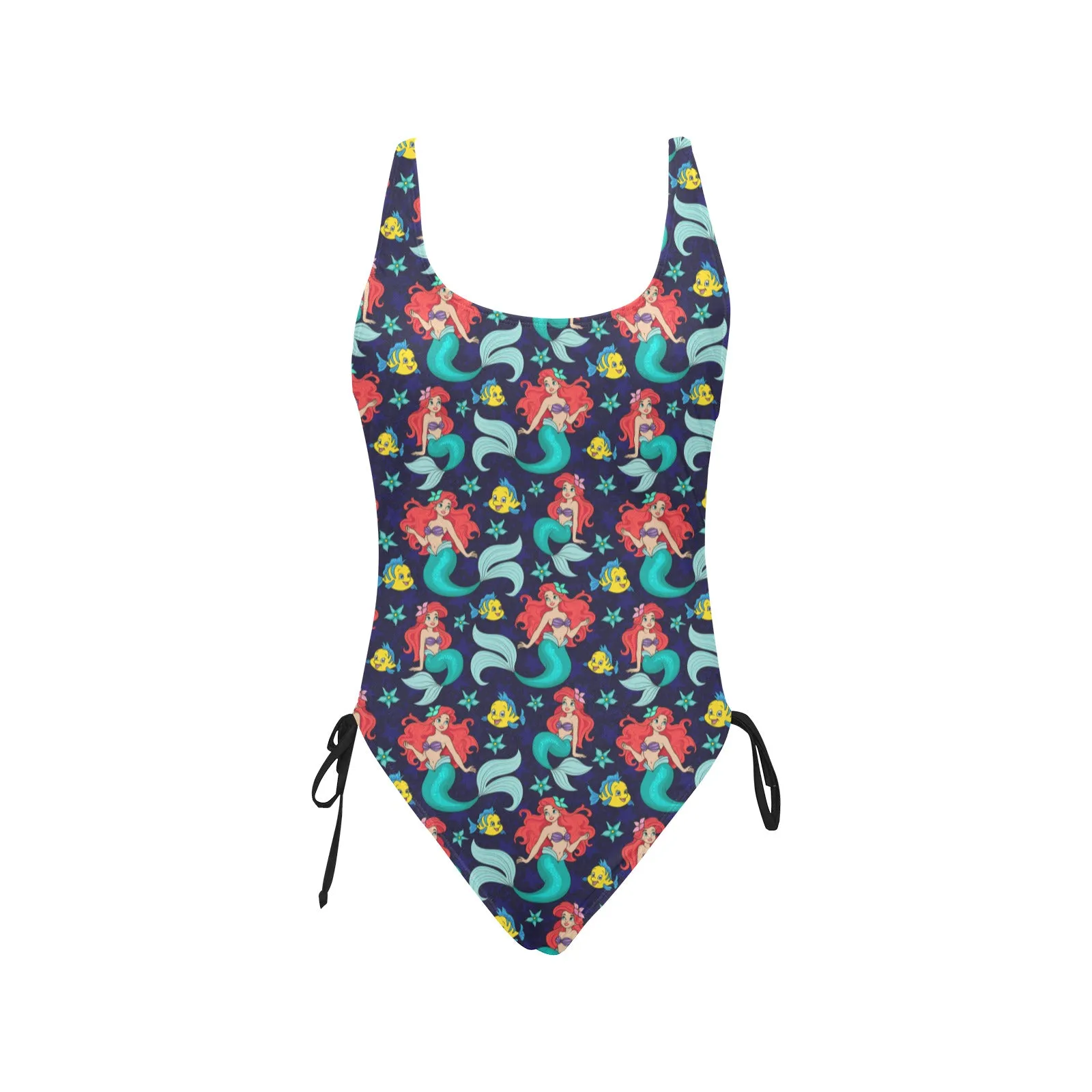 Disney Little Mermaid I Want To Be Where The People Are Drawstring Side Women's One-Piece Swimsuit