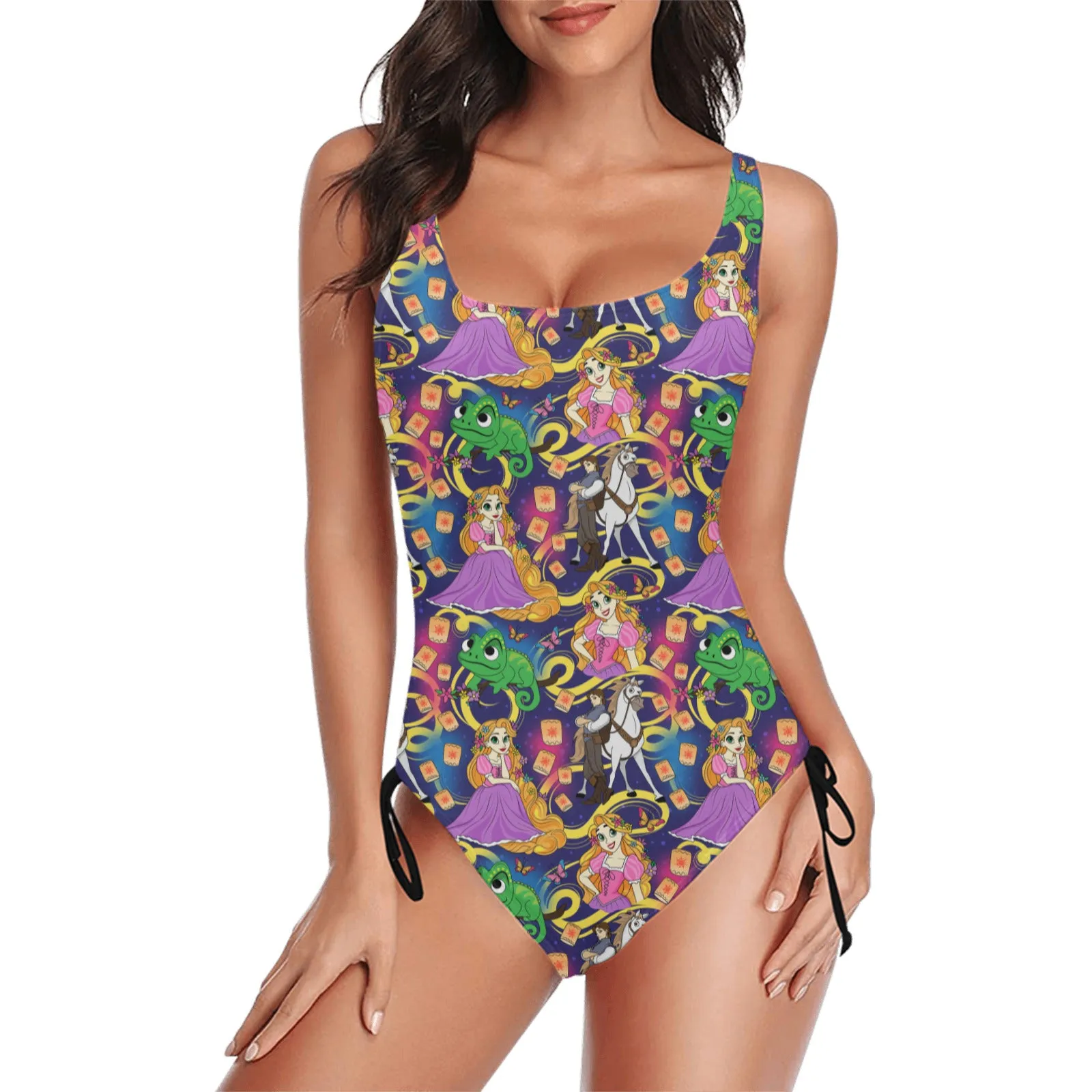 Disney Tangled Rapunzel At Last I See The Light Drawstring Side Women's One-Piece Swimsuit