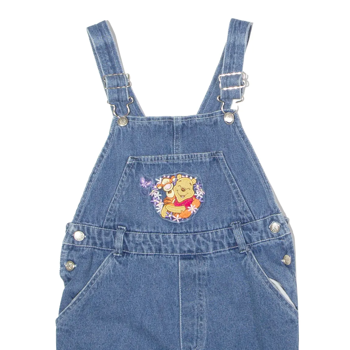 DISNEY Winnie The Pooh And Tigger Girls Dungarees Blue Denim 90s 7-8Y W26 L4