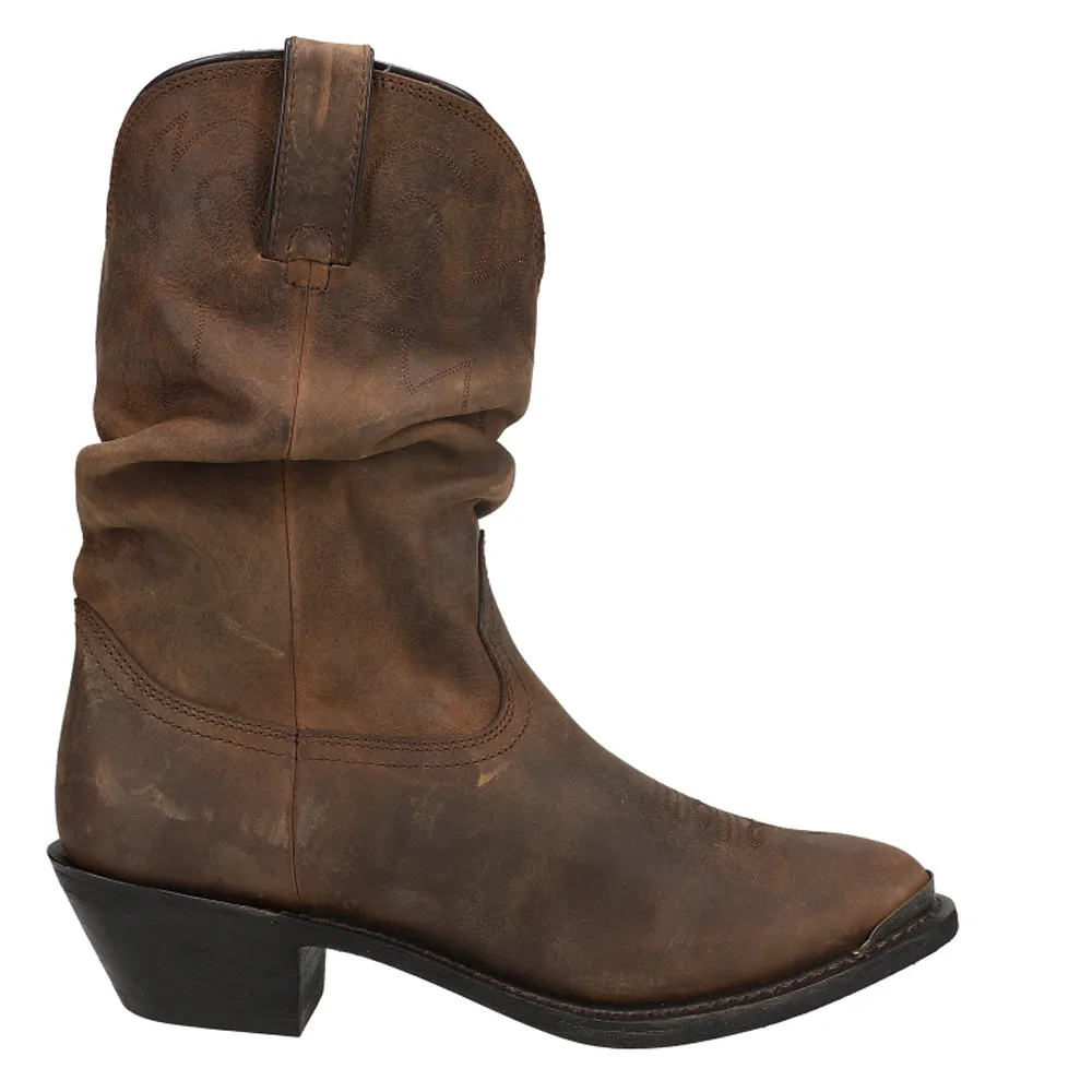 Distressed Slouch Round Toe Pull On Cowboy Boots