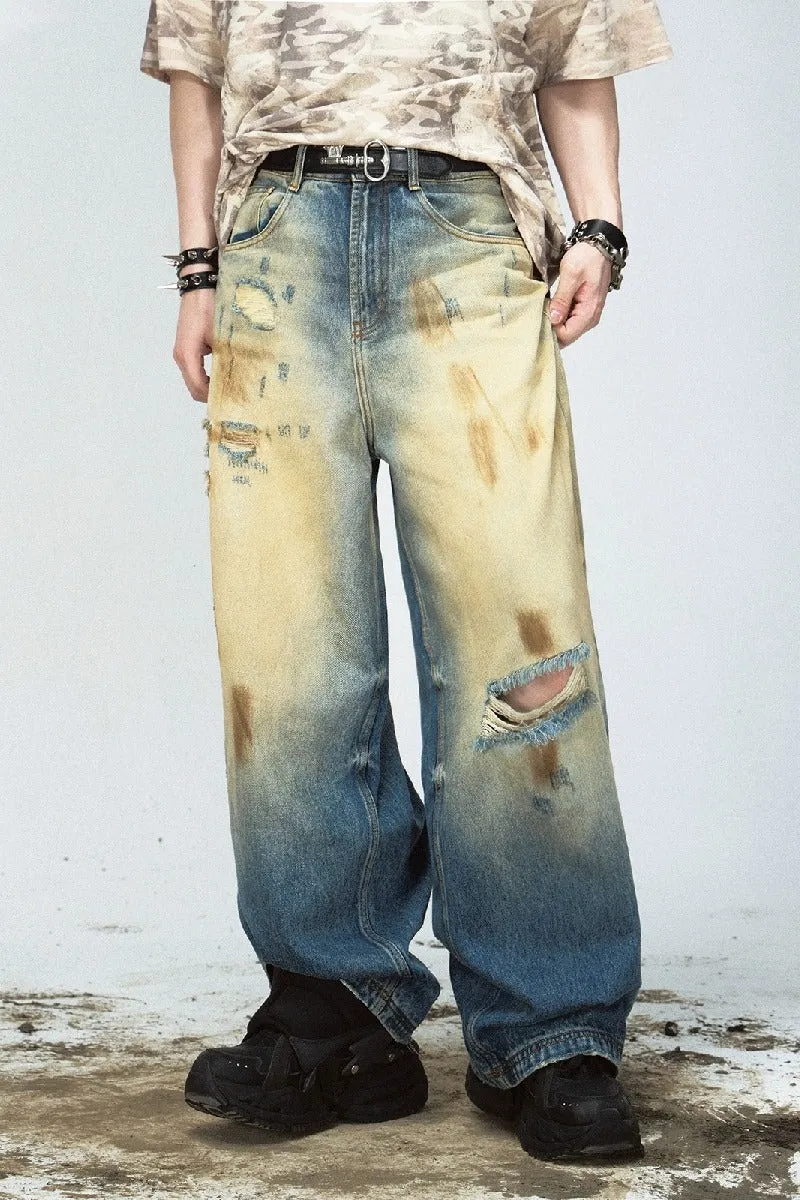 Distressed Vintage Straight-Leg Jeans