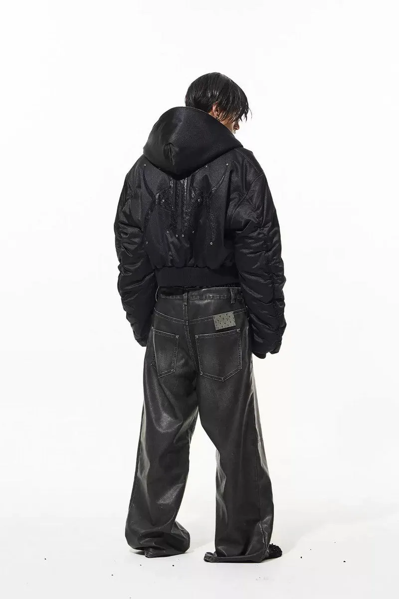 Distressed Wash Leather Drawstring Pants