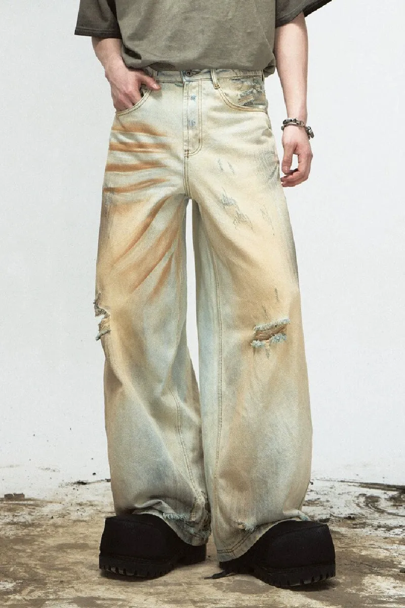 Distressed Wide-Leg Vintage Jeans