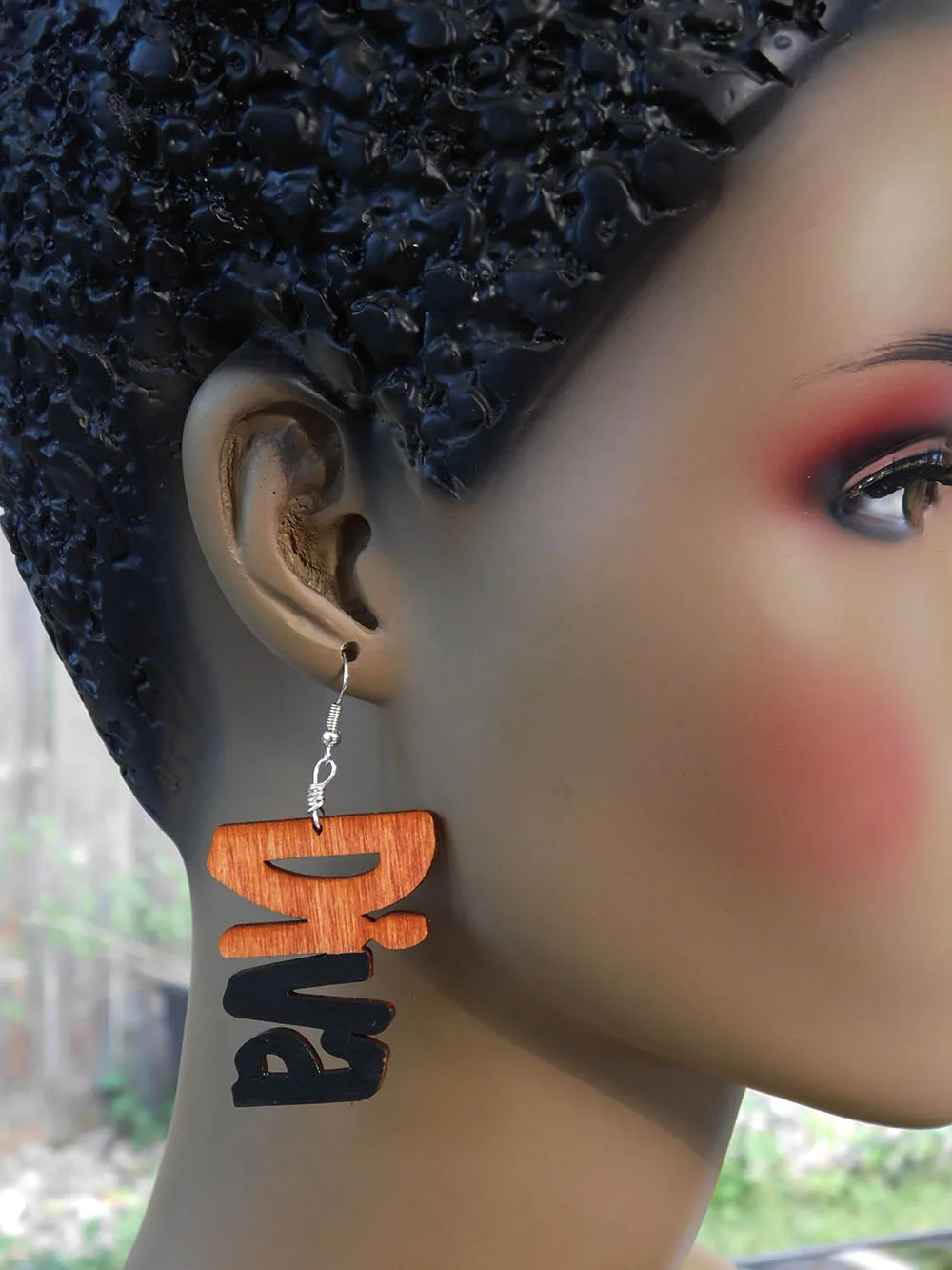 Diva Earrings Wooden Hand Painted Black Ethnic Jewelry Gift Ideas for Her