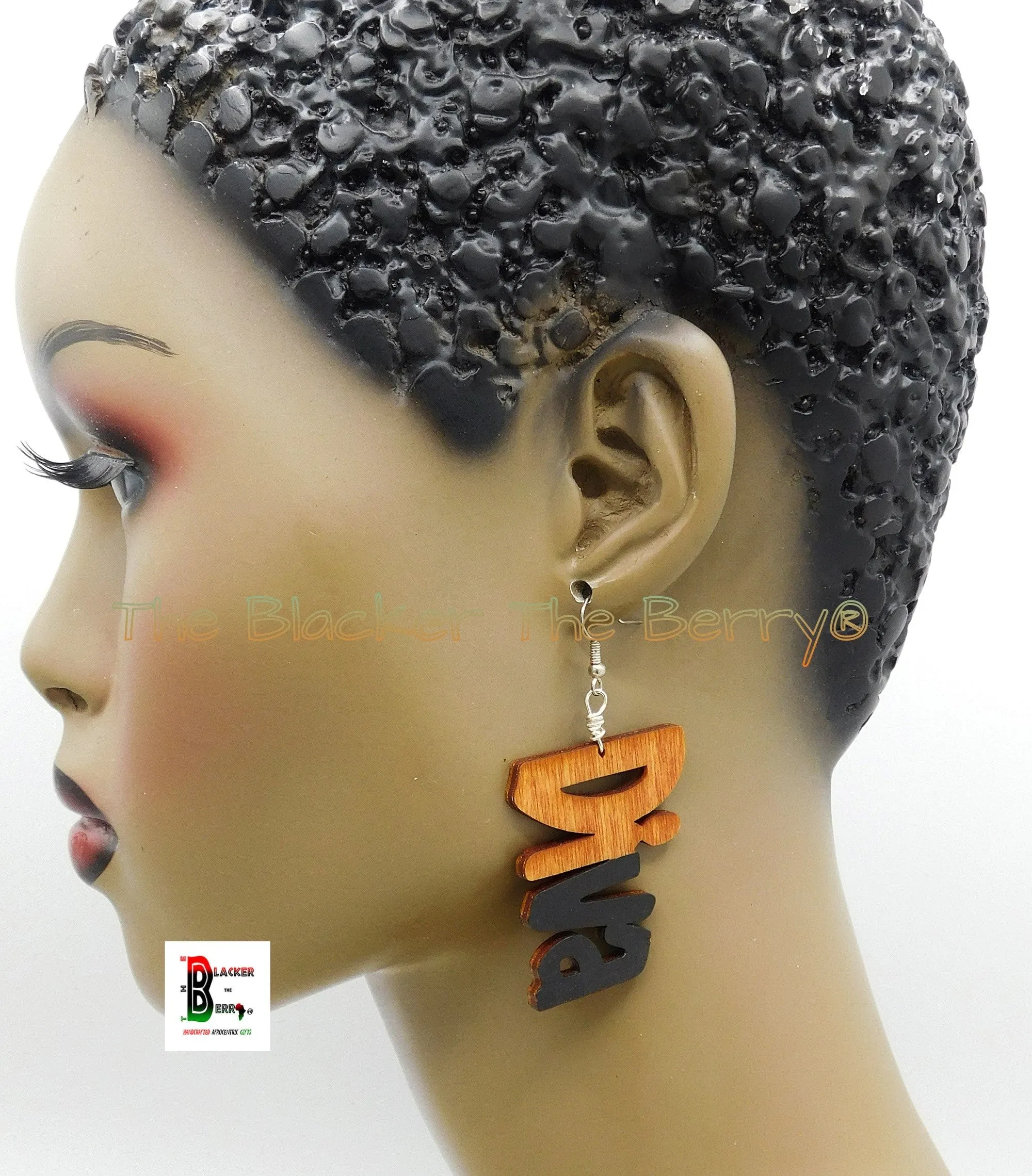 Diva Earrings Wooden Hand Painted Black Ethnic Jewelry Gift Ideas for Her