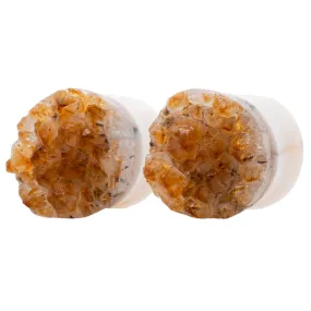 Druzy Rough Citrine Double Flared Plugs