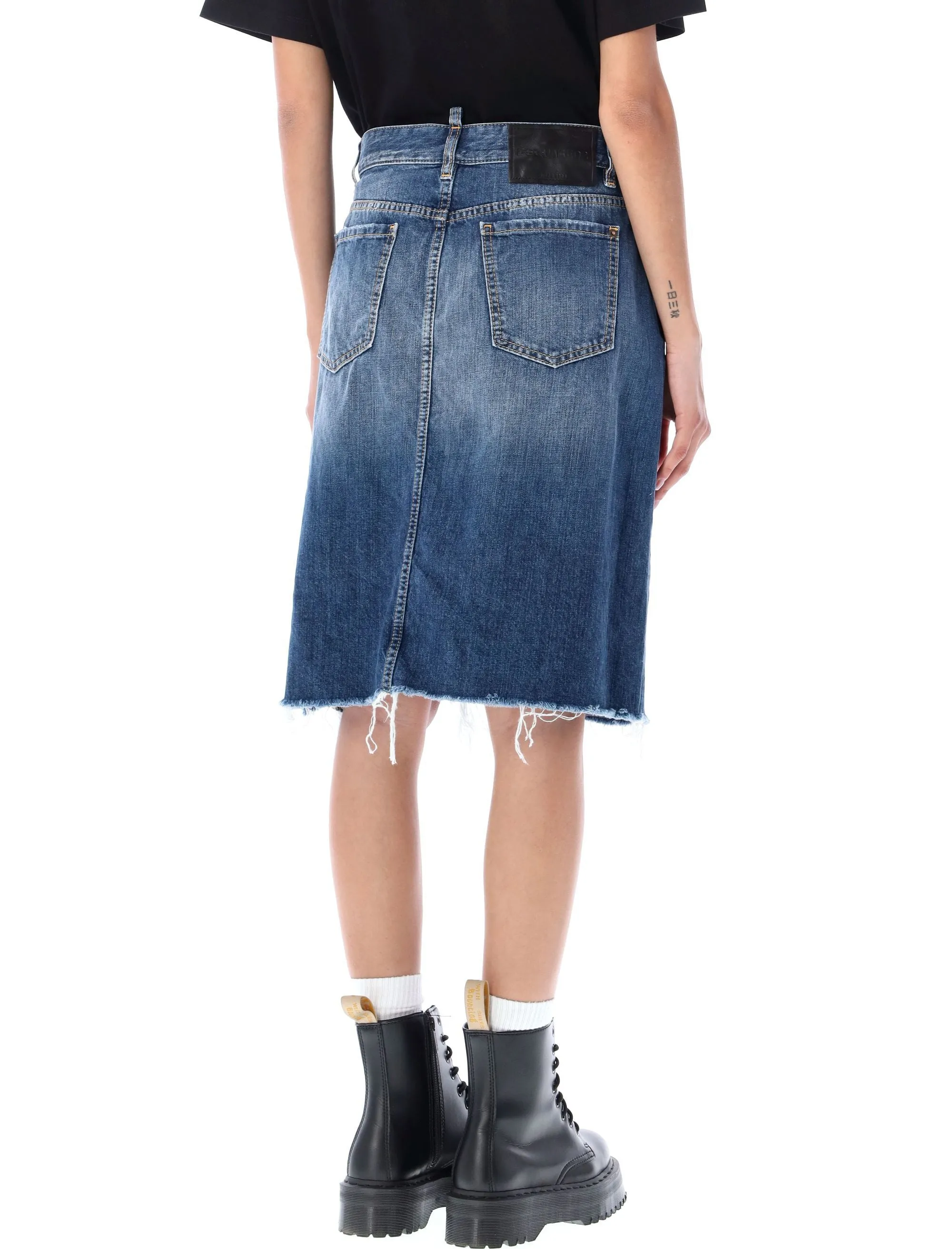 Dsquared2 Distressed High-Waist Denim Skirt