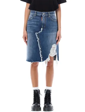 Dsquared2 Distressed High-Waist Denim Skirt