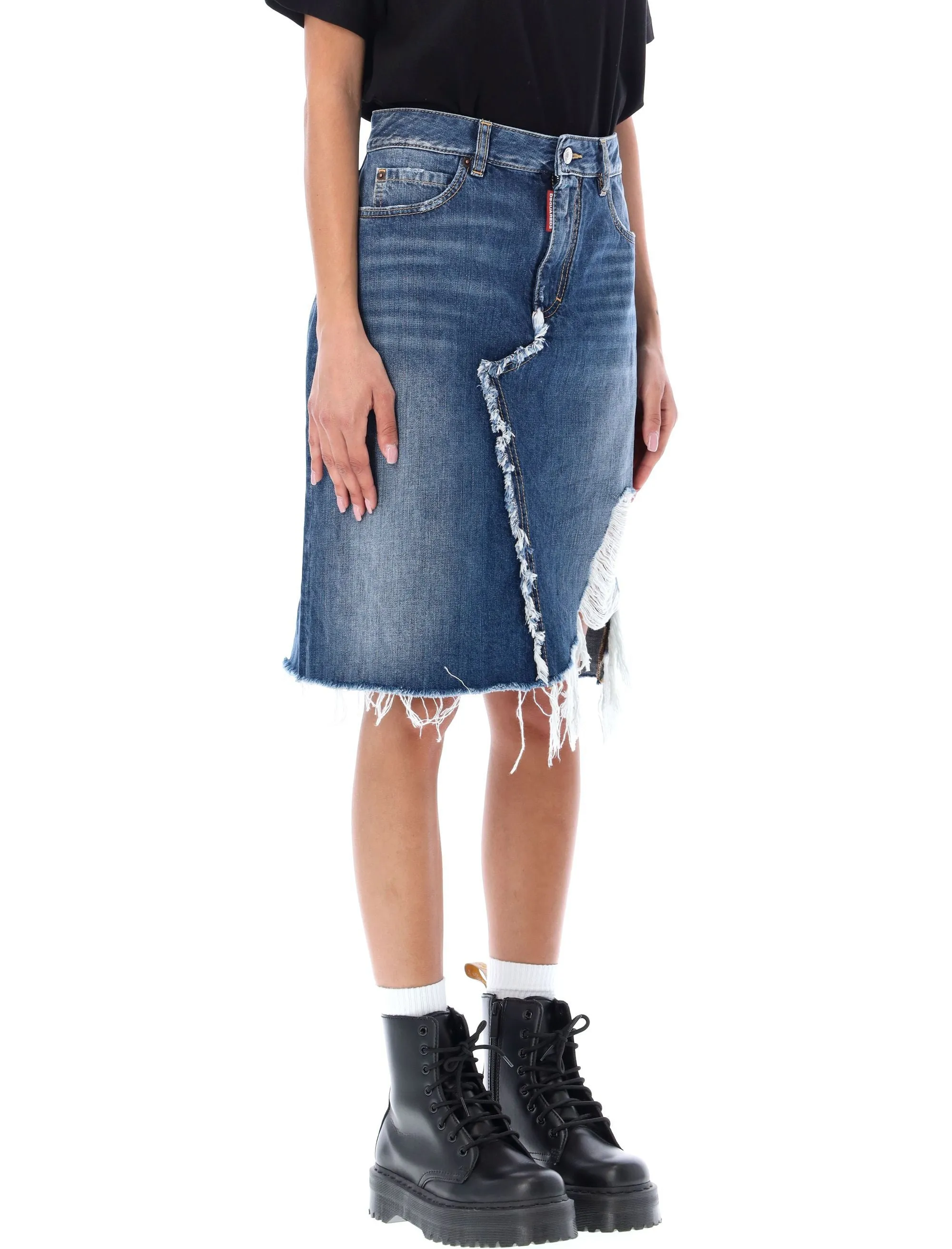 Dsquared2 Distressed High-Waist Denim Skirt