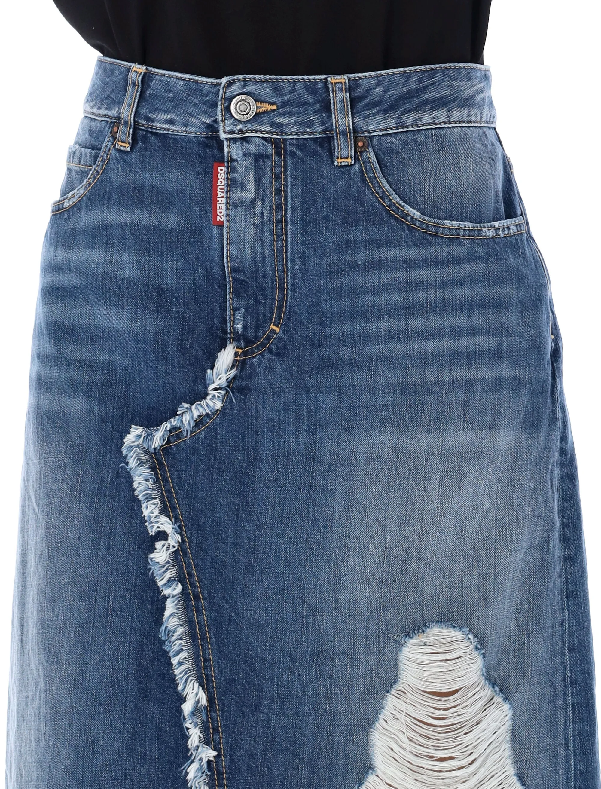 Dsquared2 Distressed High-Waist Denim Skirt