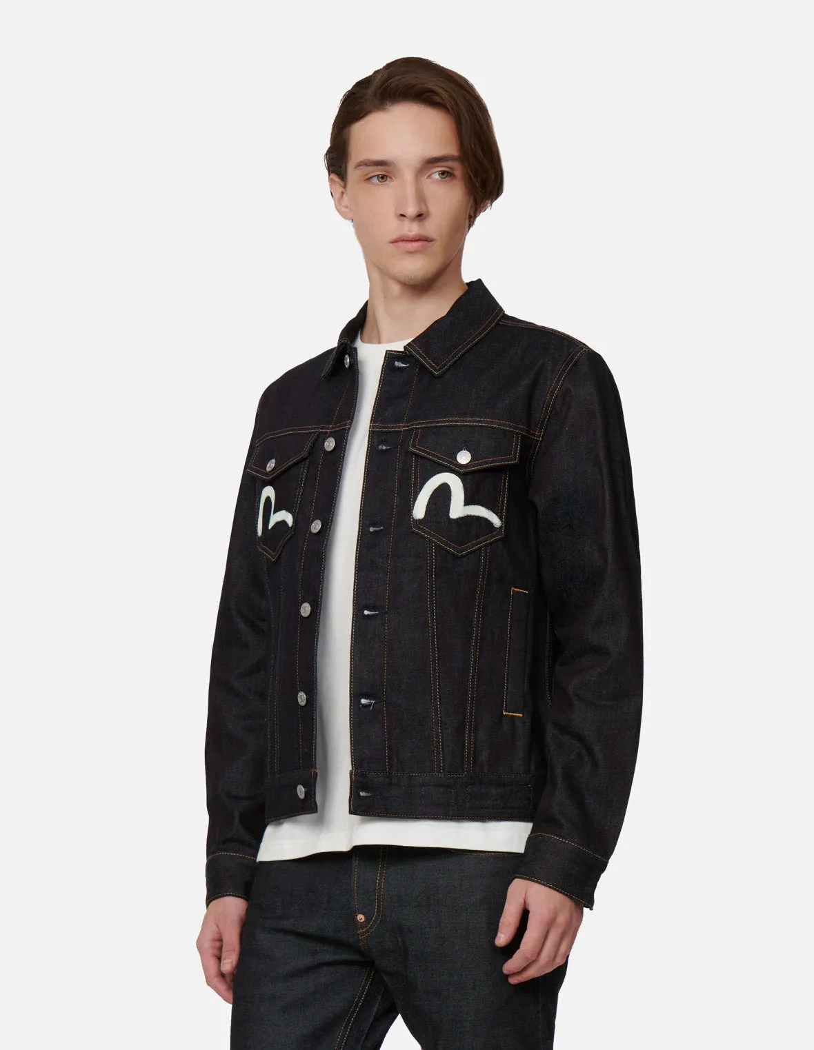 Ecru Seagull Print Denim Jacket