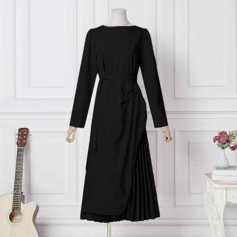 Fashion Long Sleeve Pleated Sundress Elegant Women OL Work