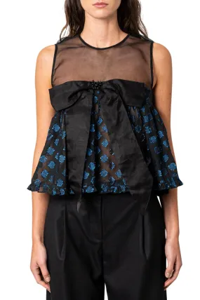 Flared mesh top with lurex detail