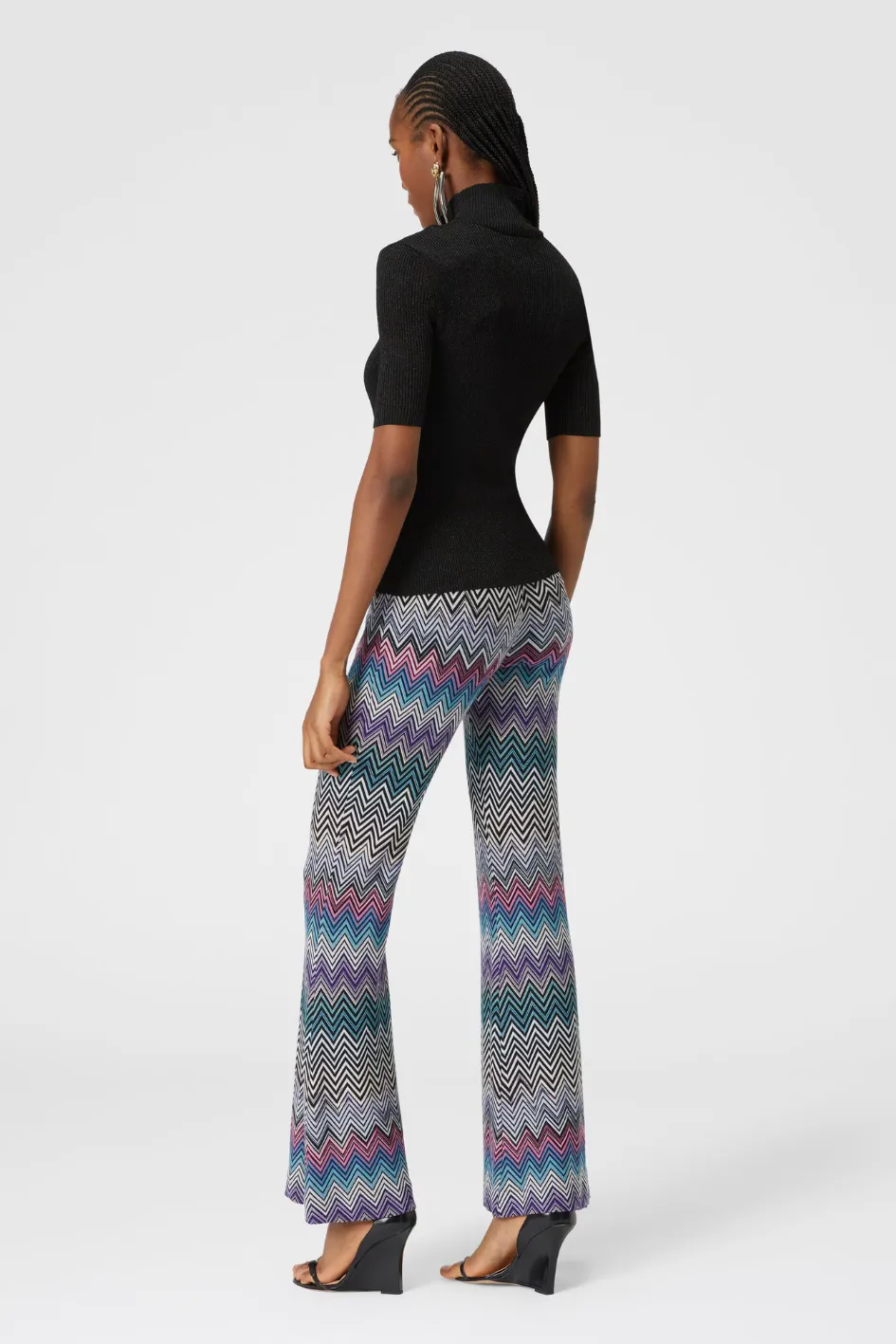 Flared Zigzag Wool Trousers