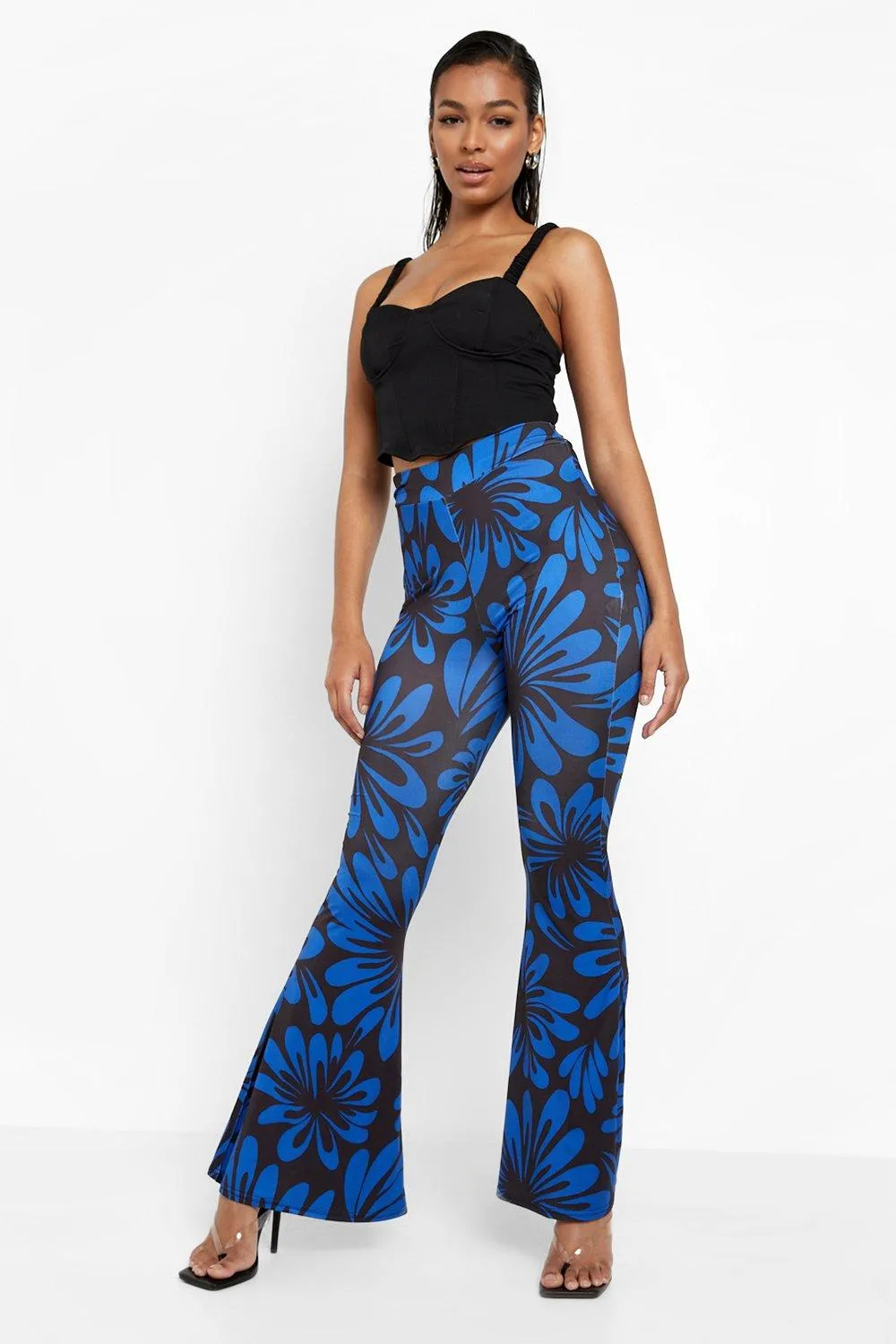 Floral Printed Jersey Flares