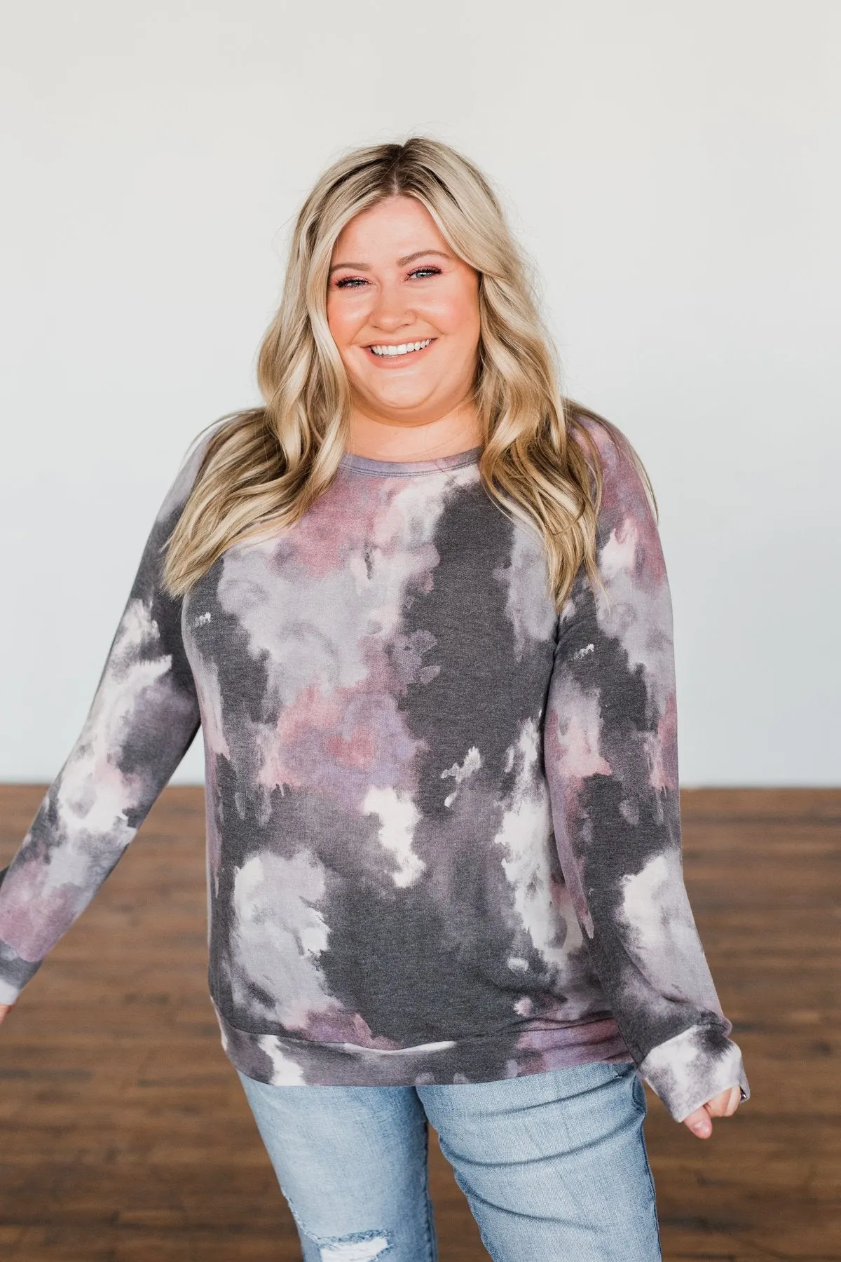 For The First Time Pullover Top- Plum, Charcoal, Ivory