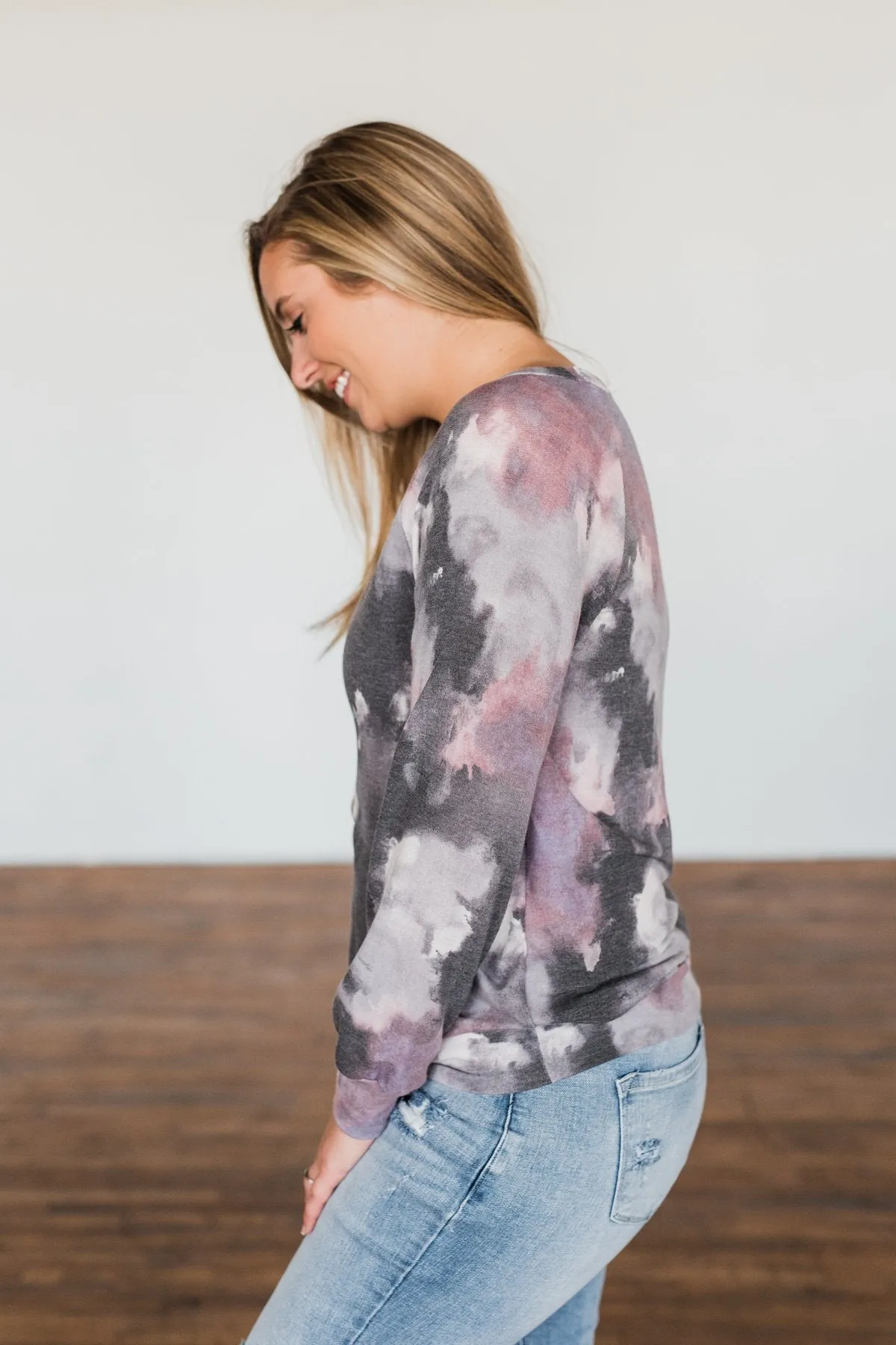 For The First Time Pullover Top- Plum, Charcoal, Ivory