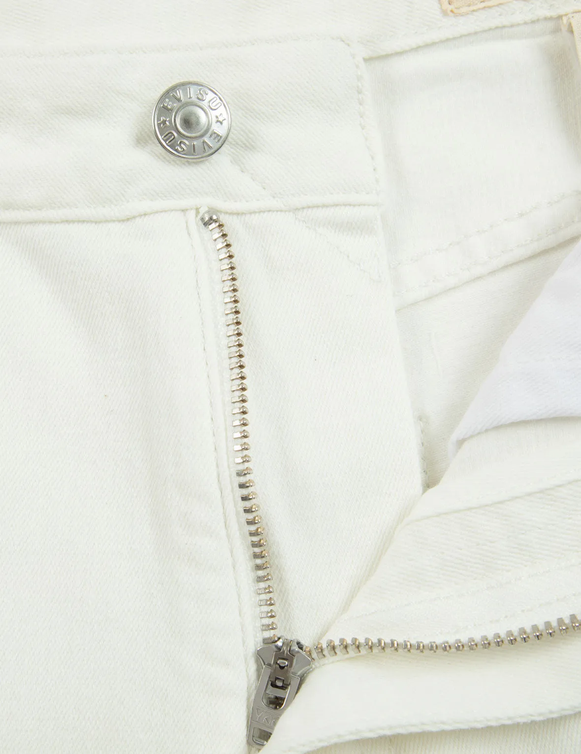 Fortune Cat and Seagull Embroidery White Denim Shorts