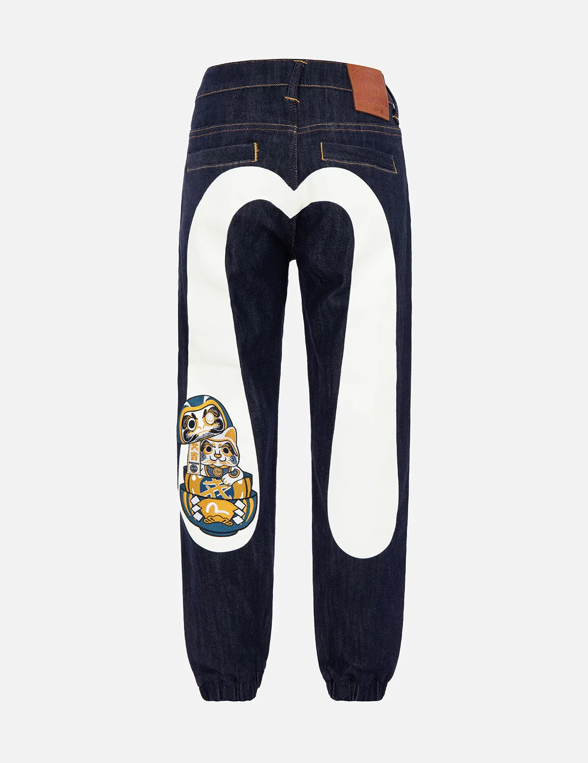 Fortune Cat Stacking Daruma Daicock Denim Jogger Pants