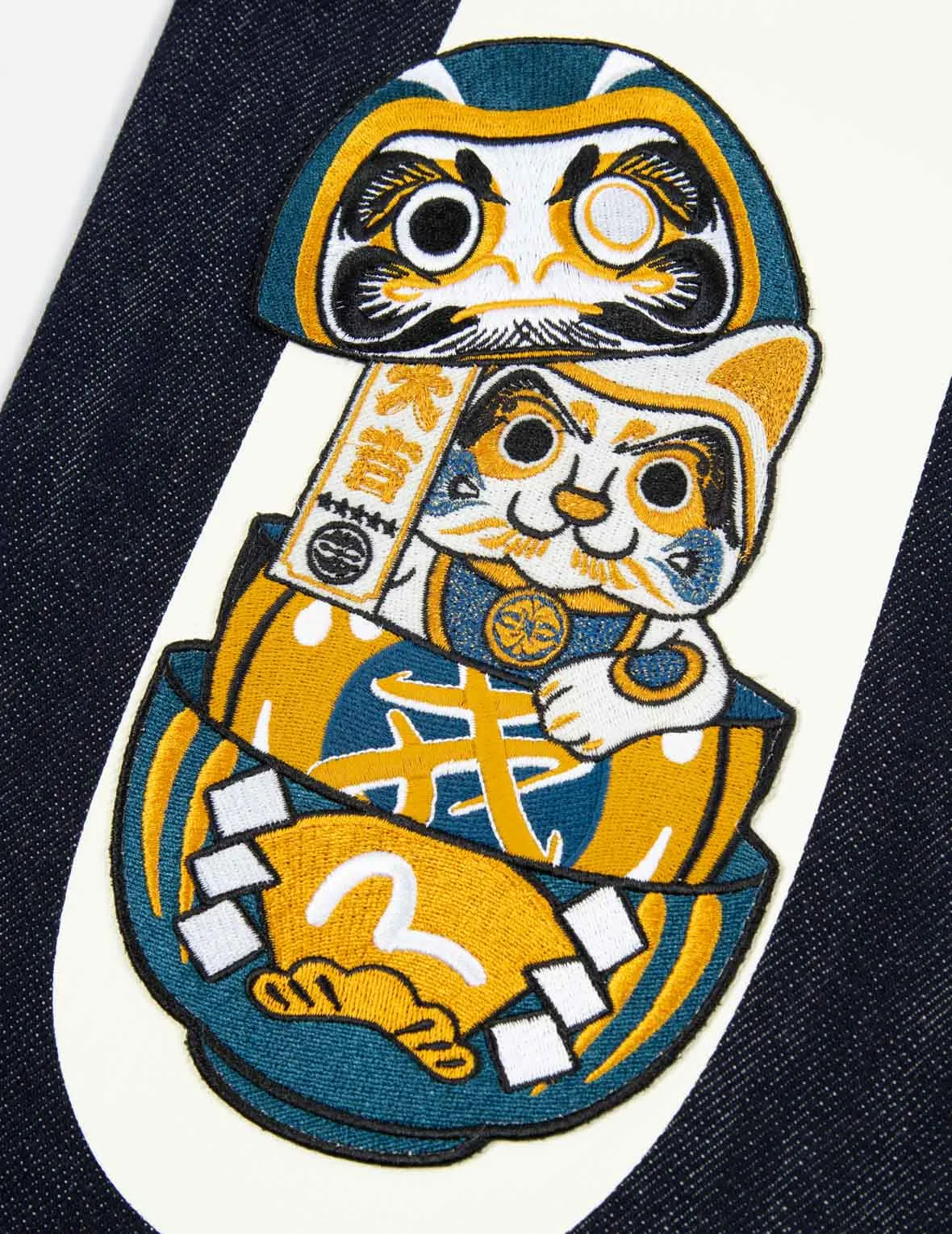 Fortune Cat Stacking Daruma Daicock Denim Jogger Pants