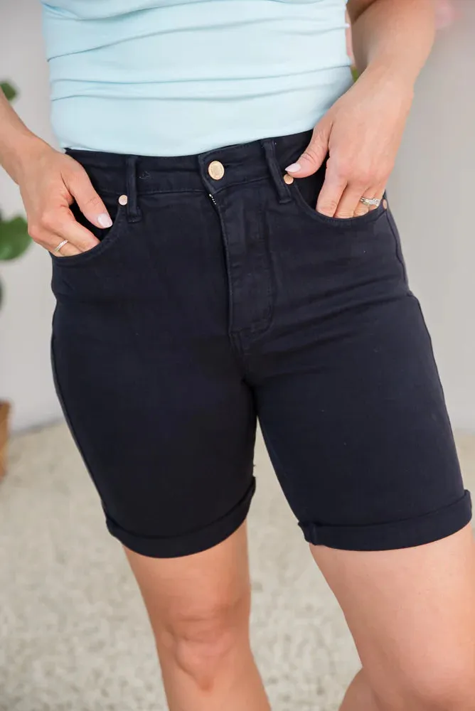 Fun in Navy Tummy Control Judy Blue Bermuda Shorts