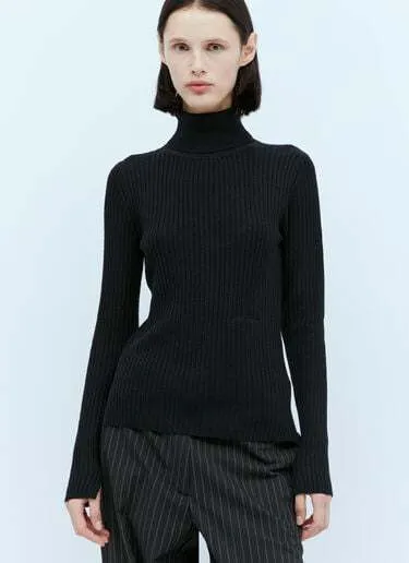 Ganni  |Wool Long Sleeves Plain High-Neck Elegant Style