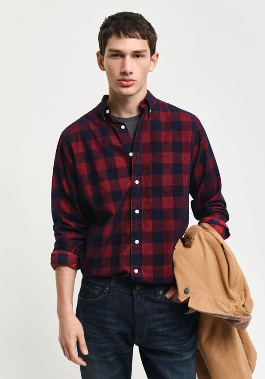 Gant Corduroy Check Shirt, Ruby Red