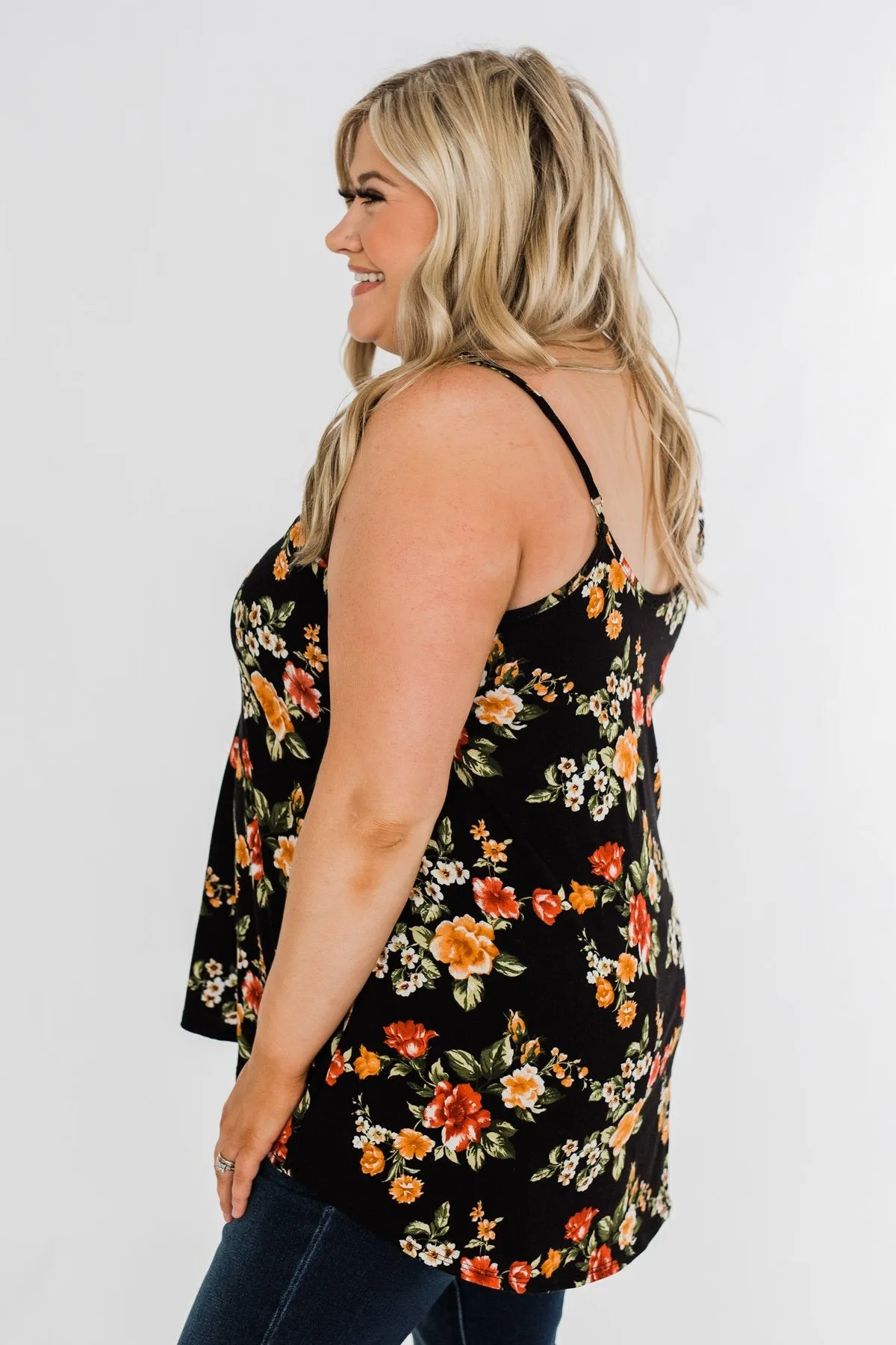 Gather Around Floral Tank Top- Black