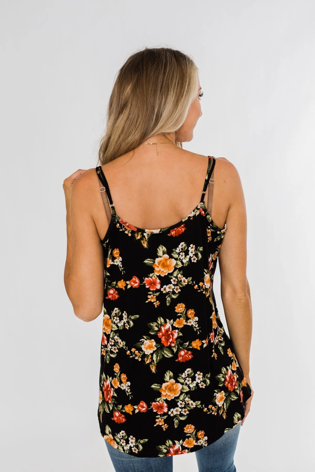 Gather Around Floral Tank Top- Black