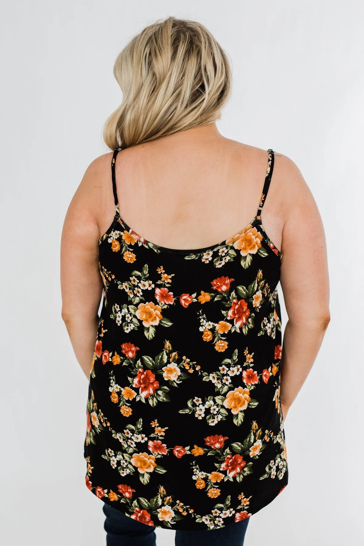 Gather Around Floral Tank Top- Black